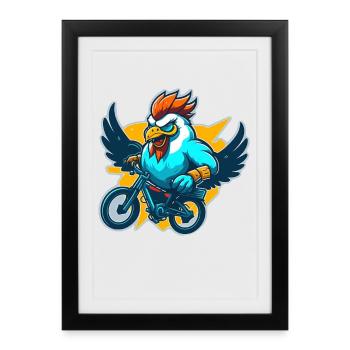 Coq avec vélo - Affiche encadrée (27 × 37 cm) - noir - Devant
