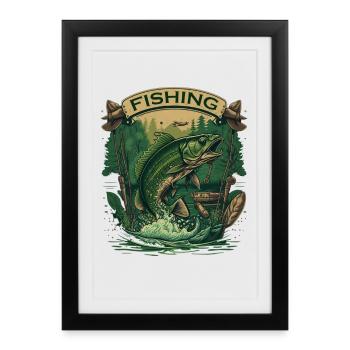 Gros poissons à l’hameçon - Affiche encadrée (27 × 37 cm) - noir - Devant