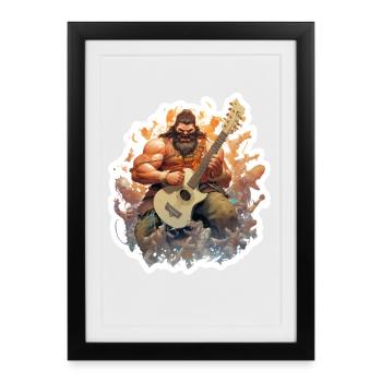 Barbare en tant que barde – Drôle de design de RPG fantastique - Affiche encadrée (27 × 37 cm) - noir - Devant