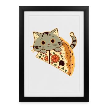 Pizza avec chat - Affiche encadrée (27 × 37 cm) - noir - Devant