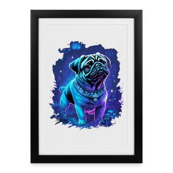 Chien carlin mignon mystique - Affiche encadrée (27 × 37 cm) - noir - Devant