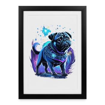 Chien carlin magique de minuit - Affiche encadrée (27 × 37 cm) - noir - Devant