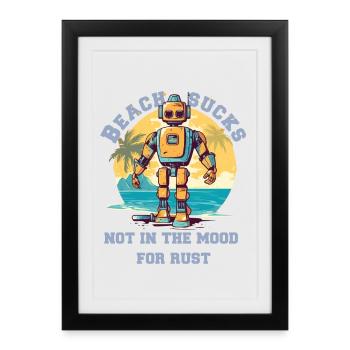 Robot sur la plage avec lettrage - Affiche encadrée (27 × 37 cm) - noir - Devant