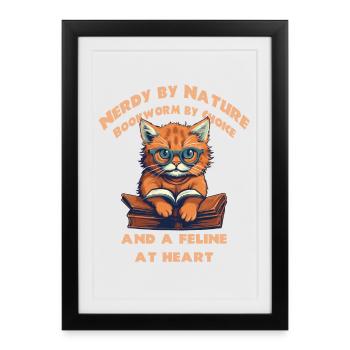Cat with book - Framed poster (27 × 37 cm) - black - Front