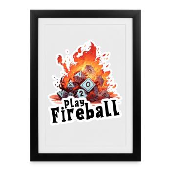 Exaggerated Fireball – Cube Chaos RPG - Affiche encadrée (27 × 37 cm) - noir - Devant