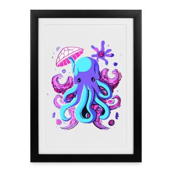 Octo Jelly Poulpe Créature marine - Affiche encadrée (27 × 37 cm) - noir - Devant