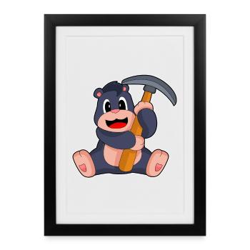 Minage de pioche de mineur taupe - Affiche encadrée (27 × 37 cm) - noir - Devant