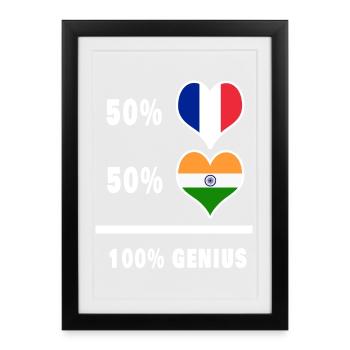 L'Inde et la France 100% génial Drapeaux Design - Affiche encadrée (27 × 37 cm) - noir - Devant