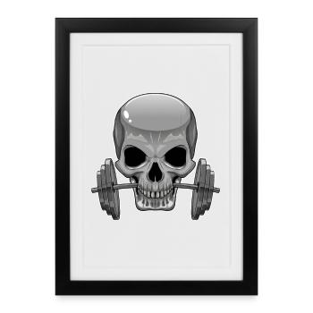 Skull Bodybuilder Barbell Bodybuilding - Affiche encadrée (27 × 37 cm) - noir - Devant