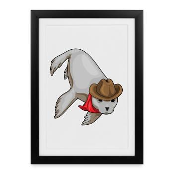 Chapeau de cowboy de phoque - Affiche encadrée (27 × 37 cm) - noir - Devant