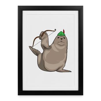 Seehund Bogenschütze Bogen - Gerahmtes Poster (27 × 37 cm) - Schwarz - Vorne
