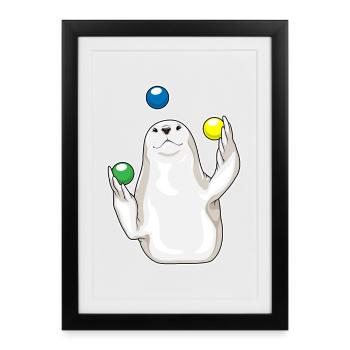Jonglerie de jongleur de phoque - Affiche encadrée (27 × 37 cm) - noir - Devant