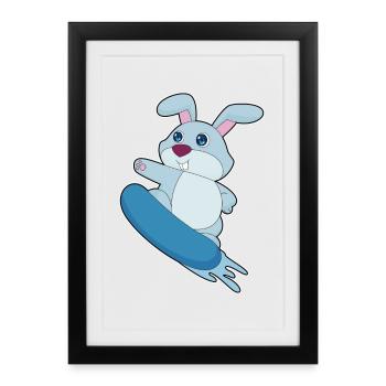 Rabbit Snowboarder Snowboard - Affiche encadrée (27 × 37 cm) - noir - Devant