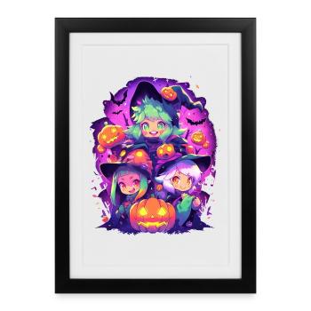 Anime Kawaii Chibi Witches Hallloween Gift - Framed poster (27 × 37 cm) - black - Front