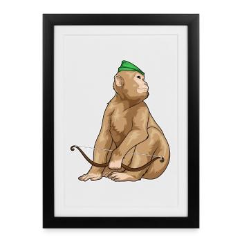 Affe Bogenschütze Bogen - Gerahmtes Poster (27 × 37 cm) - Schwarz - Vorne