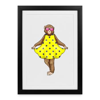Monkey Polka Dots Dress - Framed poster (27 × 37 cm) - black - Front