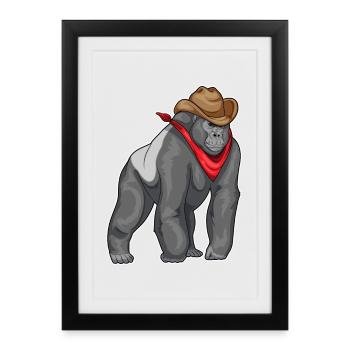 Gorilla Cowboy Cowboy Chapeau - Affiche encadrée (27 × 37 cm) - noir - Devant