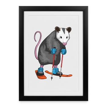 Skieur rat marsupial ski sports d’hiver - Affiche encadrée (27 × 37 cm) - noir - Devant
