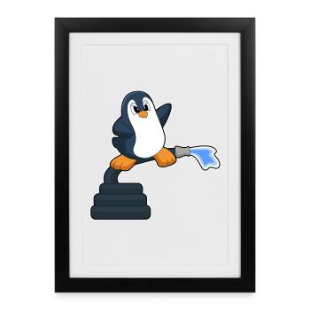 Penguin Firefighter Fire Hose Fire Brigade - Framed poster (27 × 37 cm) - black - Front