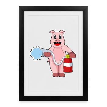 Pig Firefighter Fire Hose Fire Hose Fire Brigade - Framed poster (27 × 37 cm) - black - Front