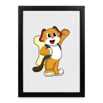 Dog Student Backpack School - Framed poster (27 × 37 cm) - black - Front