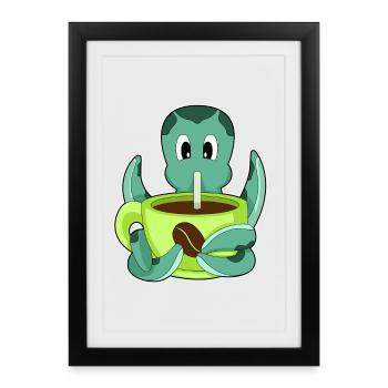 Tasse de café pieuvre - Affiche encadrée (27 × 37 cm) - noir - Devant