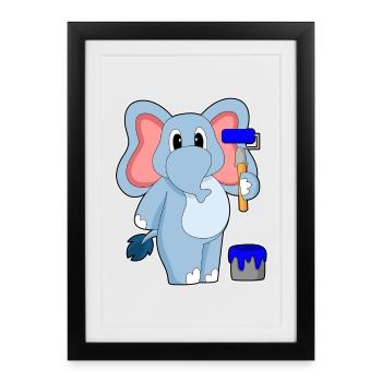 Elephant Painter Paint Roller Painting - Framed poster (27 × 37 cm) - black - Front
