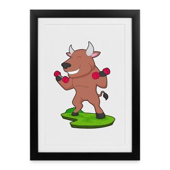 Bodybuilder Bull Bodybuilder Haltères Bodybuilding - Affiche encadrée (27 × 37 cm) - noir - Devant