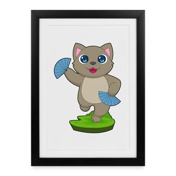 Ventilateur à main de chat - Affiche encadrée (27 × 37 cm) - noir - Devant