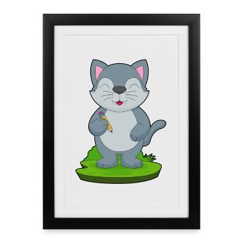 École du Crayon des Élèves Chats - Affiche encadrée (27 × 37 cm) - noir - Devant
