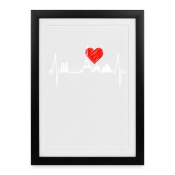 Paris Skyline Herzschlag Eiffelturm Frankreich - Gerahmtes Poster (27 × 37 cm) - Schwarz - Vorne