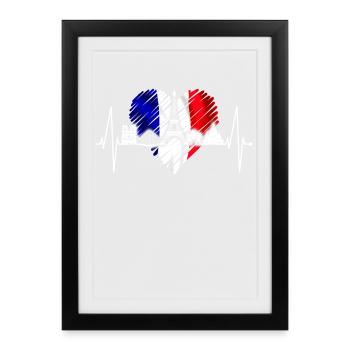 Paris Skyline Heartbeat Tour Eiffel France - Affiche encadrée (27 × 37 cm) - noir - Devant