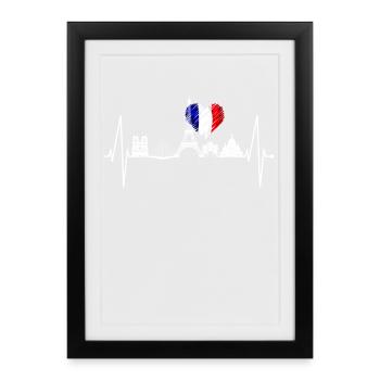 Paris Skyline Heartbeat Tour Eiffel France - Affiche encadrée (27 × 37 cm) - noir - Devant
