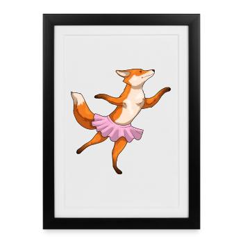 Fox Ballerina Ballet Dance - Affiche encadrée (27 × 37 cm) - noir - Devant