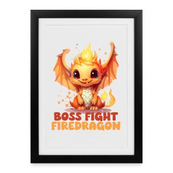 : Dragon de Feu, Jeu de Rôle, Motif Fantastique - Affiche encadrée (27 × 37 cm) - noir - Devant