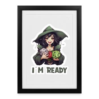 I Am Ready – Héroïne RPG féminine avec des dés - Affiche encadrée (27 × 37 cm) - noir - Devant