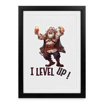 Je monte de niveau – Personnage de RPG ivre - Affiche encadrée (27 × 37 cm) - noir - Devant
