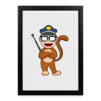 Monkey Policeman Baton Police - Framed poster (27 × 37 cm) - black - Front