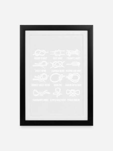 Voile, voilier, nœuds à voile, nouage - Affiche encadrée (27 × 37 cm) - noir