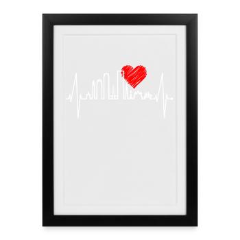 Boston Skyline Heartbeat USA Fan Heart Pulse Love - Affiche encadrée (27 × 37 cm) - noir - Devant