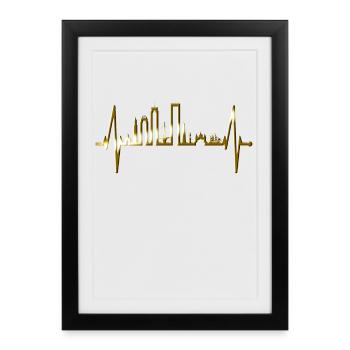 Boston Skyline Heartbeat USA Fan Heart Pulse Love - Affiche encadrée (27 × 37 cm) - noir - Devant