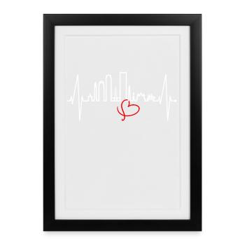 Boston Skyline Heartbeat USA Fan Heart Pulse Love - Affiche encadrée (27 × 37 cm) - noir - Devant