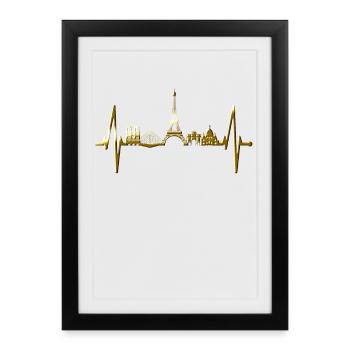Paris Skyline Heartbeat Tour Eiffel France - Affiche encadrée (27 × 37 cm) - noir - Devant