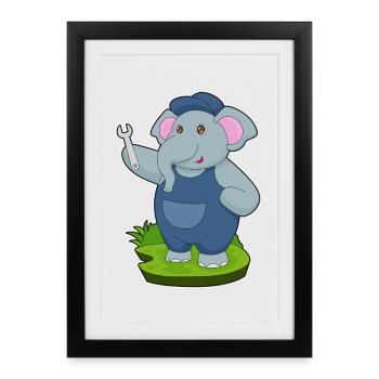 Elephant Mechanic Wrench Workshop - Framed poster (27 × 37 cm) - black - Front