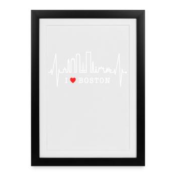 Boston Skyline Heartbeat USA Fan Heart Pulse Love - Affiche encadrée (27 × 37 cm) - noir - Devant