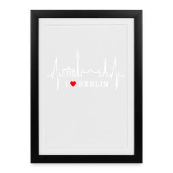 Berlin Skyline Heartbeat Heart Love Love Berliners - Affiche encadrée (27 × 37 cm) - noir - Devant