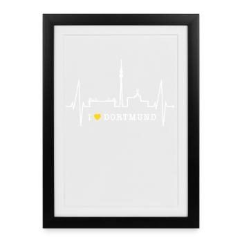 Dortmund Skyline Herzschlag Stadion Fan Dortmunder - Affiche encadrée (27 × 37 cm) - noir - Devant
