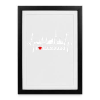 Hamburg Skyline Herzschlag Hamburger Liebe Fan - Gerahmtes Poster (27 × 37 cm) - Schwarz - Vorne