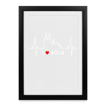 Cologne Skyline Heartbeat Heart Kölsch Love Cologne - Affiche encadrée (27 × 37 cm) - noir - Devant