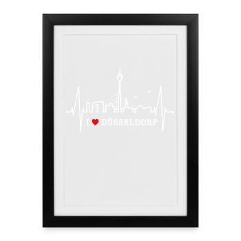 Dusseldorf Skyline Heartbeat Cher Düsseldorf - Affiche encadrée (27 × 37 cm) - noir - Devant